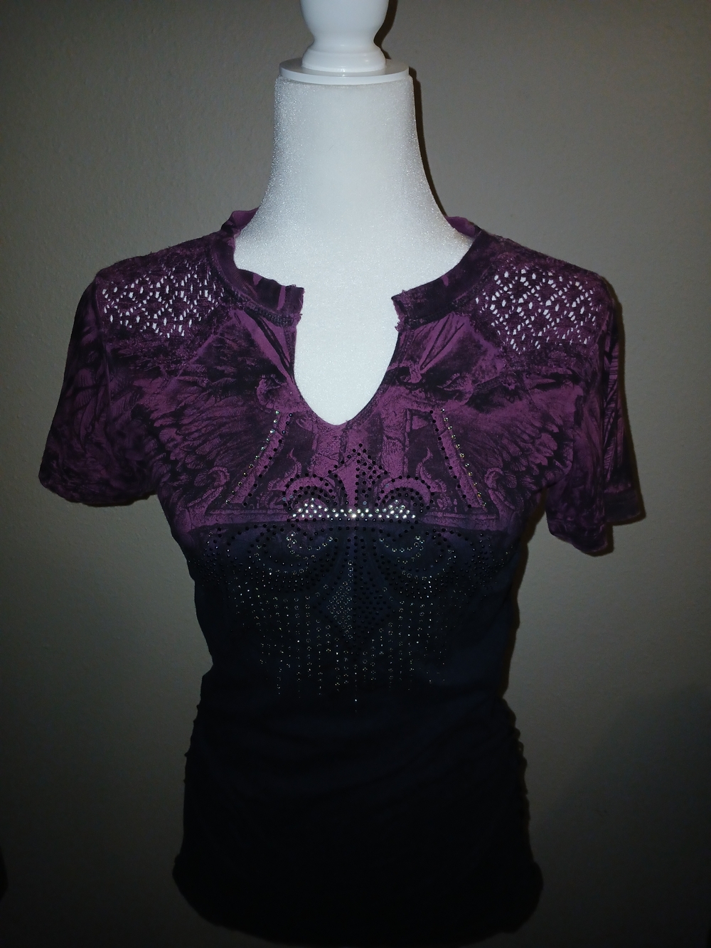 Affliction Embellished Purple and Black Short-Sleeve Women's Tee